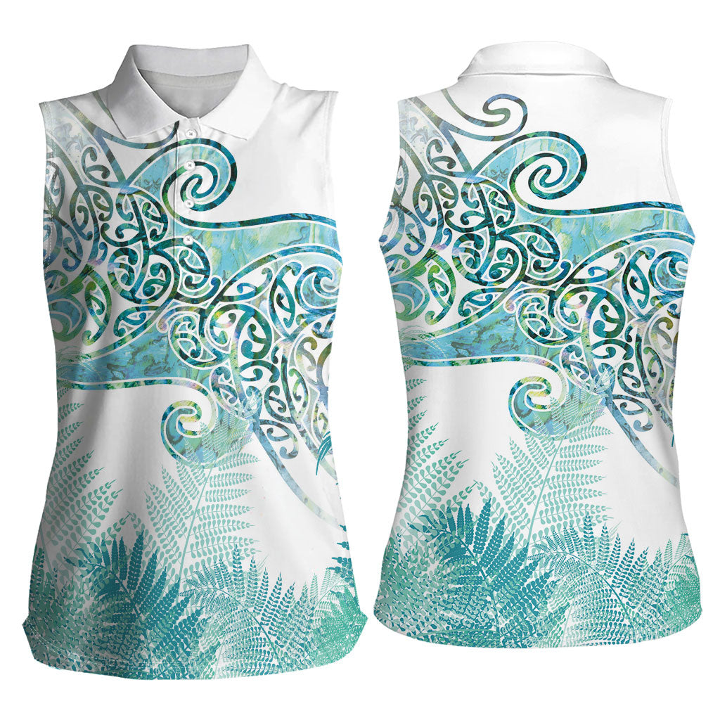 Aotearoa Maori Koru Curves Women Sleeveless Polo Shirt Mossy Paua Shell