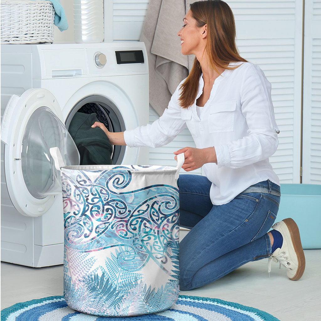 Aotearoa Maori Koru Curves Laundry Basket Aqua Paua Shell