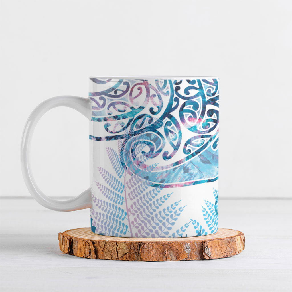Aotearoa Maori Koru Curves Ceramic Mug Aqua Paua Shell