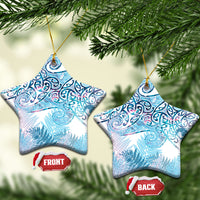 Aotearoa Maori Koru Curves Ceramic Ornament Aqua Paua Shell LT7 Star Blue - Polynesian Pride