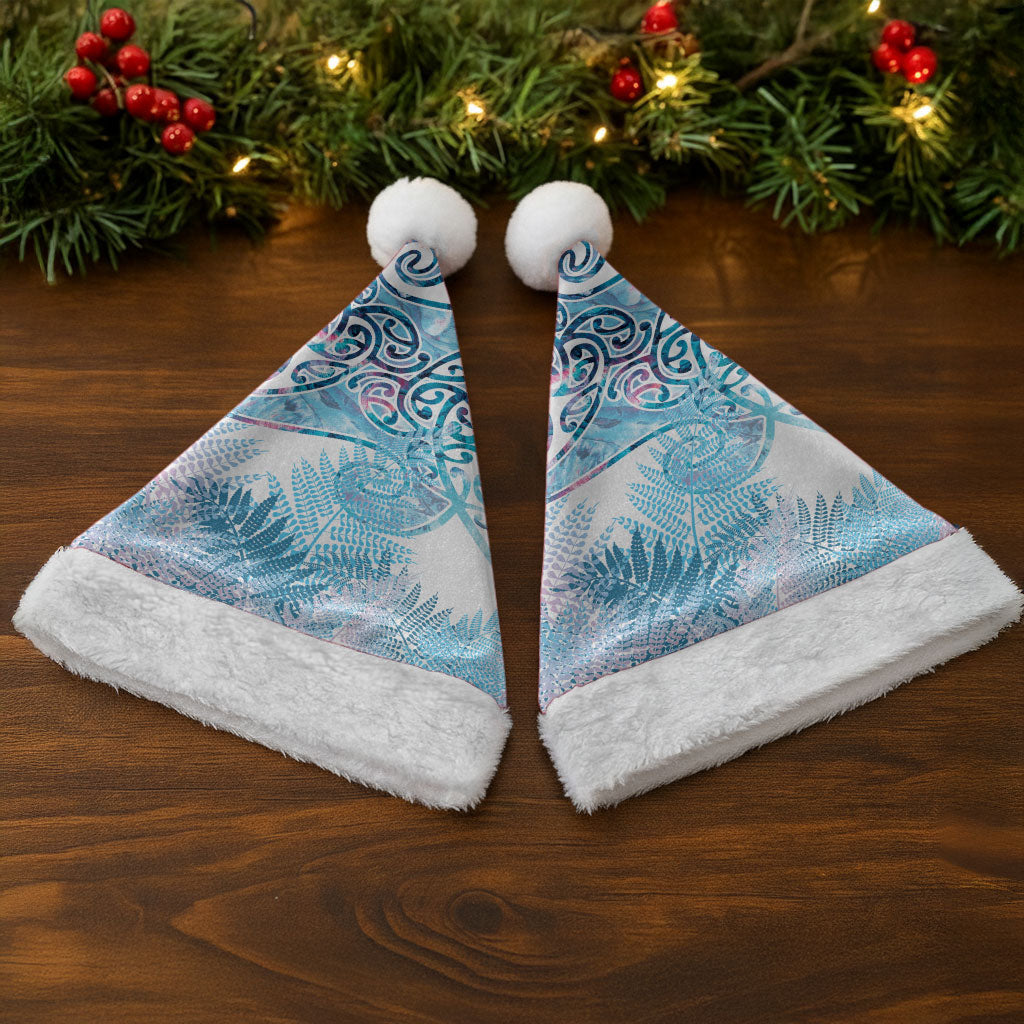 Aotearoa Maori Koru Curves Christmas Santa Hat Aqua Paua Shell LT7 - Polynesian Pride