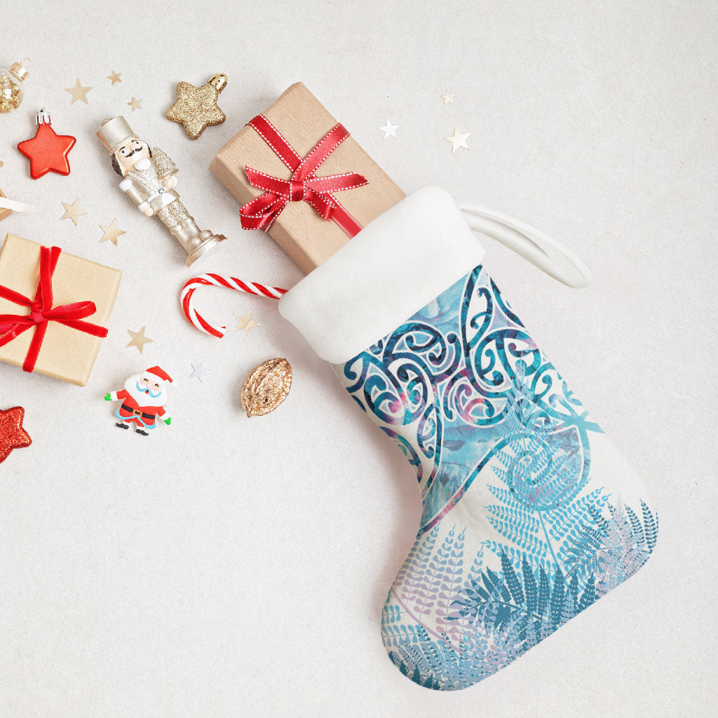 Aotearoa Maori Koru Curves Christmas Stocking Aqua Paua Shell LT7 - Polynesian Pride