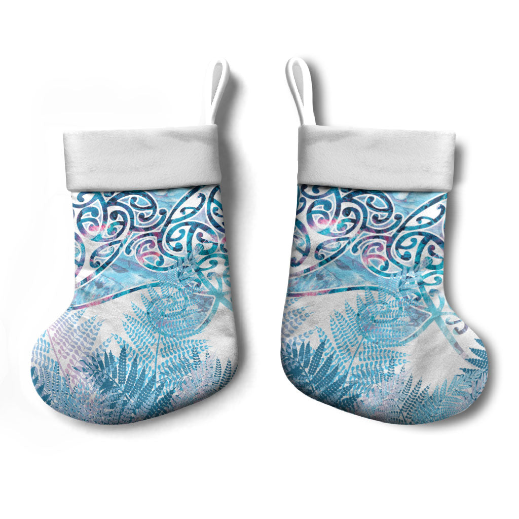 Aotearoa Maori Koru Curves Christmas Stocking Aqua Paua Shell LT7 - Polynesian Pride