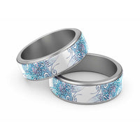 Aotearoa Maori Koru Curves Classic Ring Aqua Paua Shell LT7 Sliver Blue - Polynesian Pride