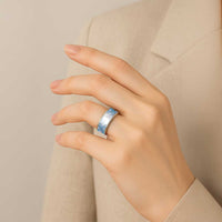 Aotearoa Maori Koru Curves Classic Ring Aqua Paua Shell LT7 - Polynesian Pride