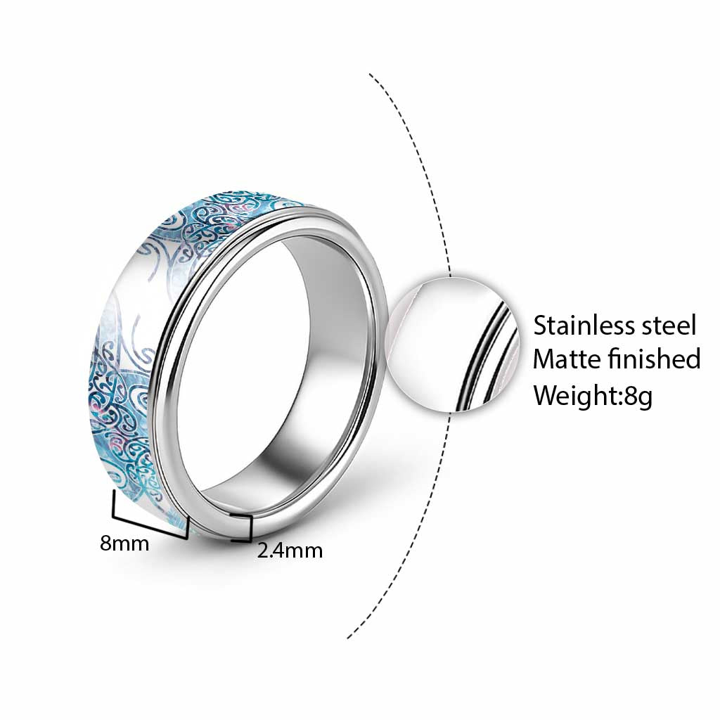 Aotearoa Maori Koru Curves Classic Ring Aqua Paua Shell LT7 - Polynesian Pride