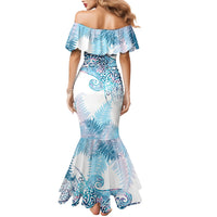 Aotearoa Maori Koru Curves Family Matching Mermaid Dress and Hawaiian Shirt Aqua Paua Shell