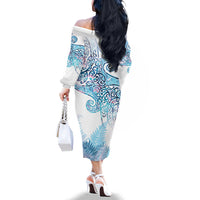 Aotearoa Maori Koru Curves Family Matching Off The Shoulder Long Sleeve Dress and Hawaiian Shirt Aqua Paua Shell