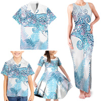 Aotearoa Maori Koru Curves Family Matching Tank Maxi Dress and Hawaiian Shirt Aqua Paua Shell LT7 - Polynesian Pride