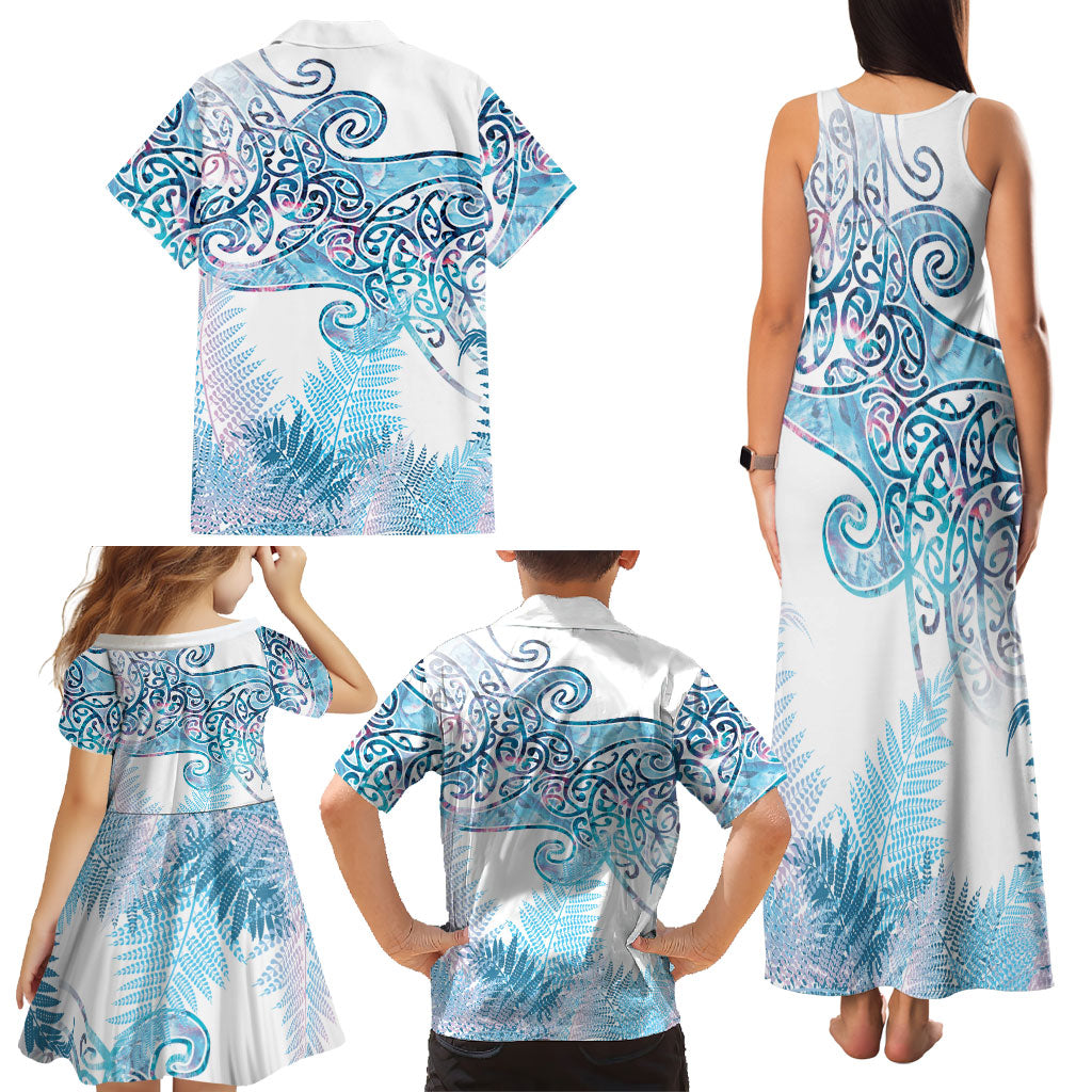 Aotearoa Maori Koru Curves Family Matching Tank Maxi Dress and Hawaiian Shirt Aqua Paua Shell LT7 - Polynesian Pride