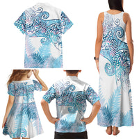Aotearoa Maori Koru Curves Family Matching Tank Maxi Dress and Hawaiian Shirt Aqua Paua Shell LT7 - Polynesian Pride