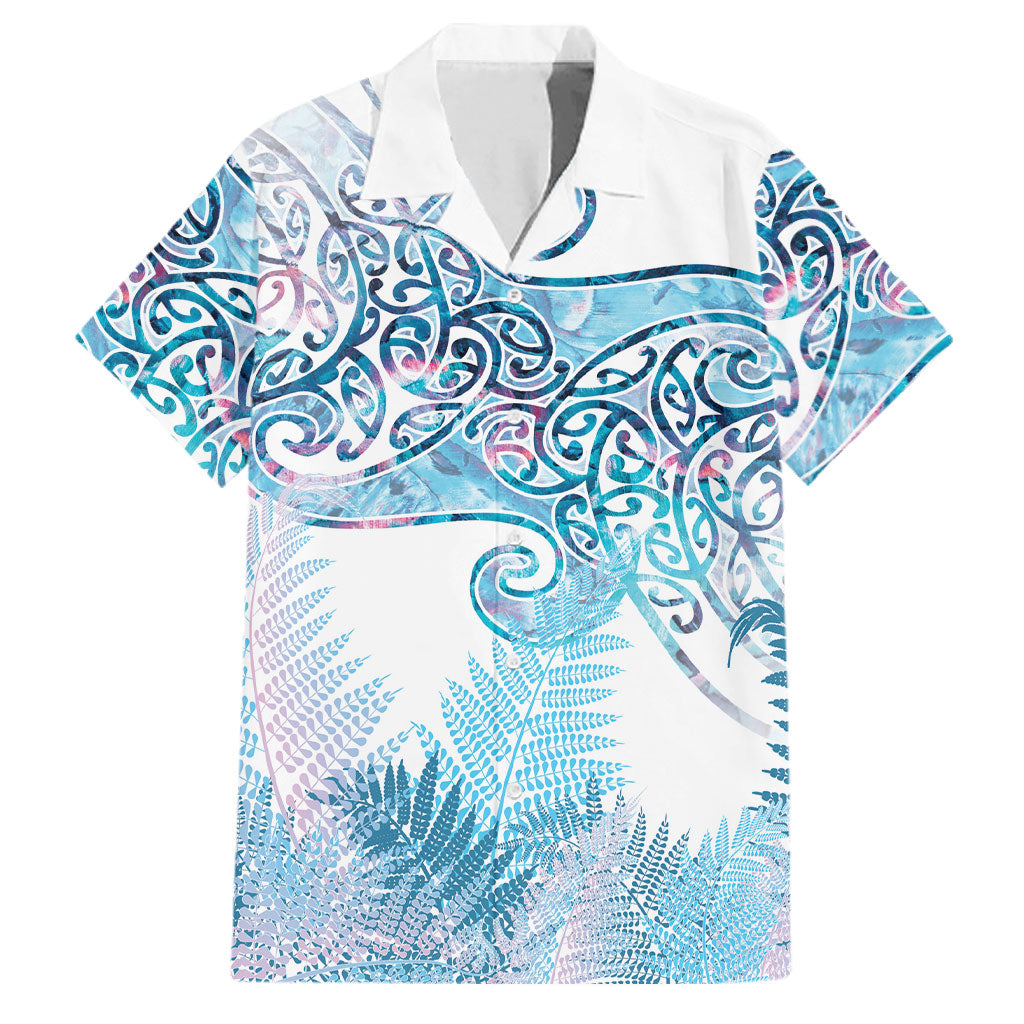 Aotearoa Maori Koru Curves Family Matching Tank Maxi Dress and Hawaiian Shirt Aqua Paua Shell LT7 Dad's Shirt - Short Sleeve Blue - Polynesian Pride
