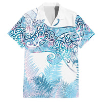 Aotearoa Maori Koru Curves Family Matching Tank Maxi Dress and Hawaiian Shirt Aqua Paua Shell LT7 Dad's Shirt - Short Sleeve Blue - Polynesian Pride