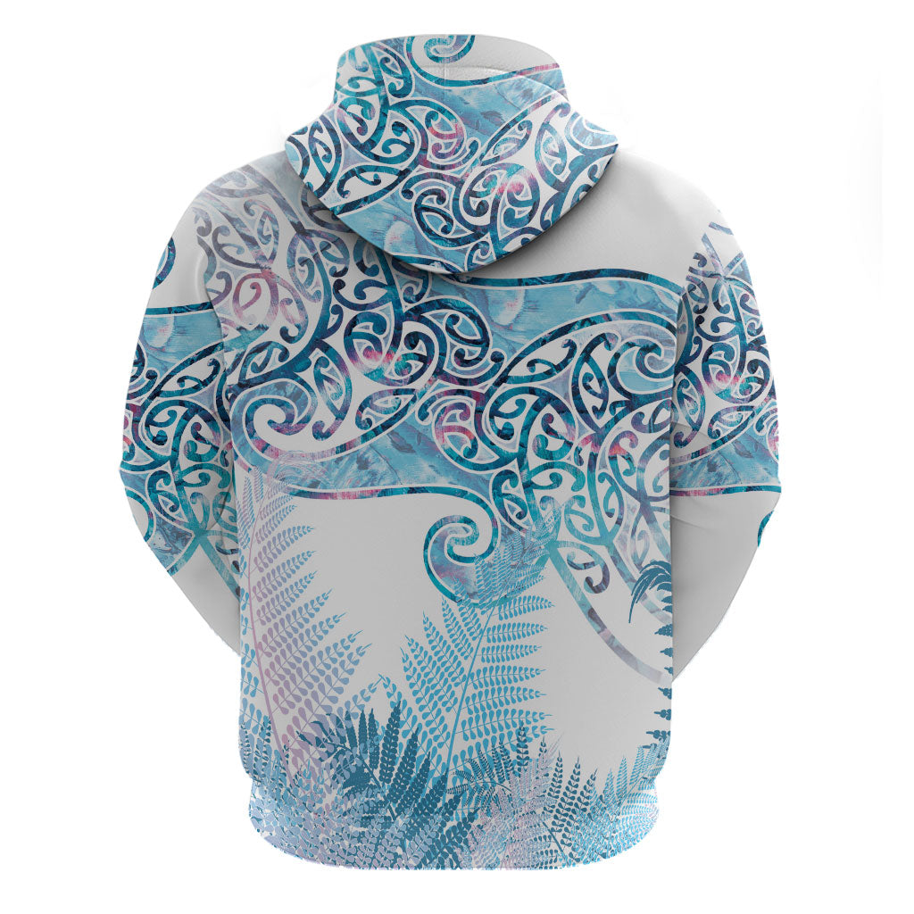 Aotearoa Maori Koru Curves Hoodie Aqua Paua Shell LT7 - Polynesian Pride