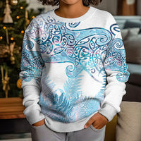 Aotearoa Maori Koru Curves Kid Ugly Christmas Sweater Aqua Paua Shell LT7 - Polynesian Pride