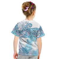 Aotearoa Maori Koru Curves Kid T Shirt Aqua Paua Shell