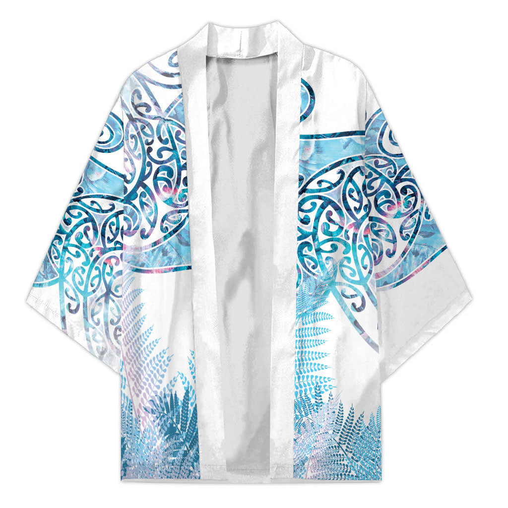 Aotearoa Maori Koru Curves Kimono Aqua Paua Shell