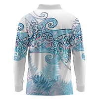 Aotearoa Maori Koru Curves Long Sleeve Polo Shirt Aqua Paua Shell