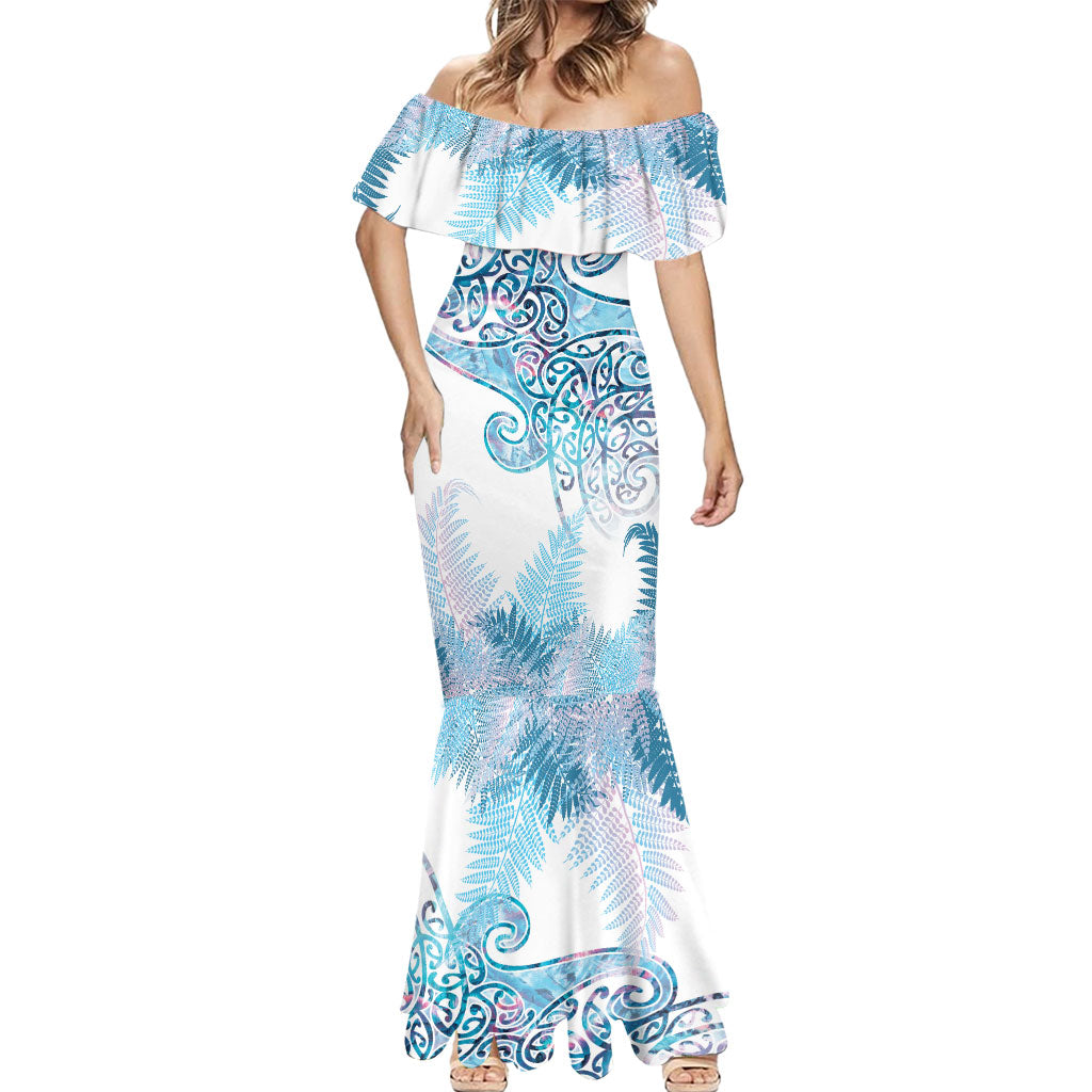 Aotearoa Maori Koru Curves Mermaid Dress Aqua Paua Shell LT7 - Polynesian Pride