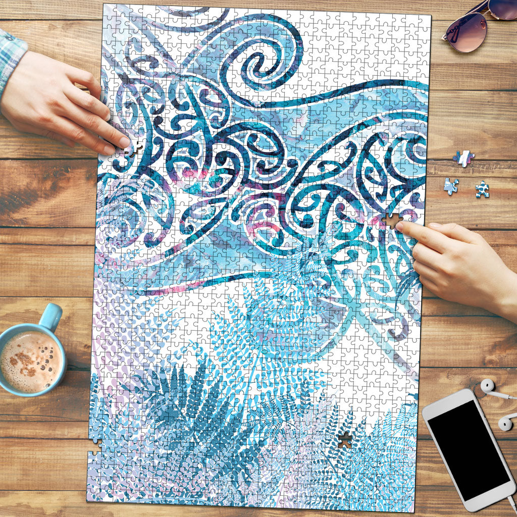 Aotearoa Maori Koru Curves Puzzle Aqua Paua Shell LT7 Blue - Polynesian Pride