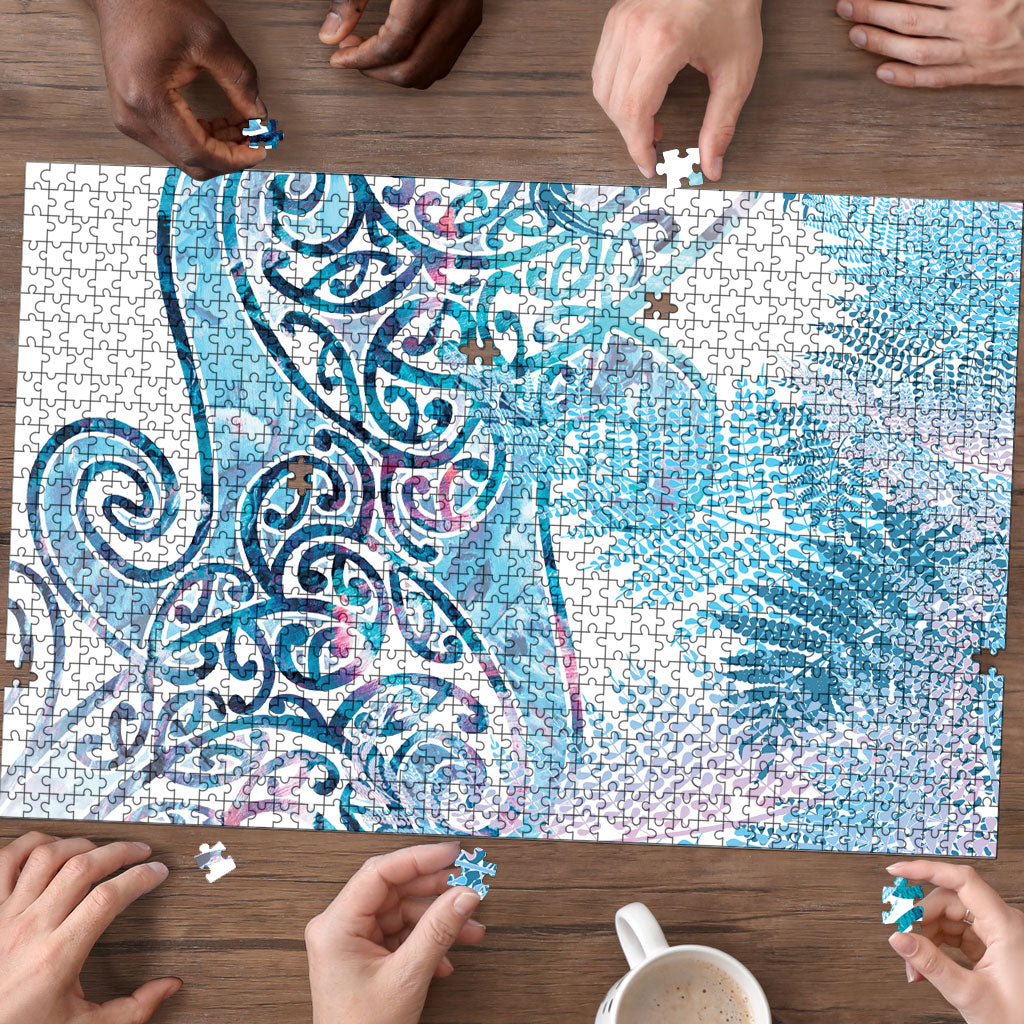 Aotearoa Maori Koru Curves Puzzle Aqua Paua Shell LT7 - Polynesian Pride