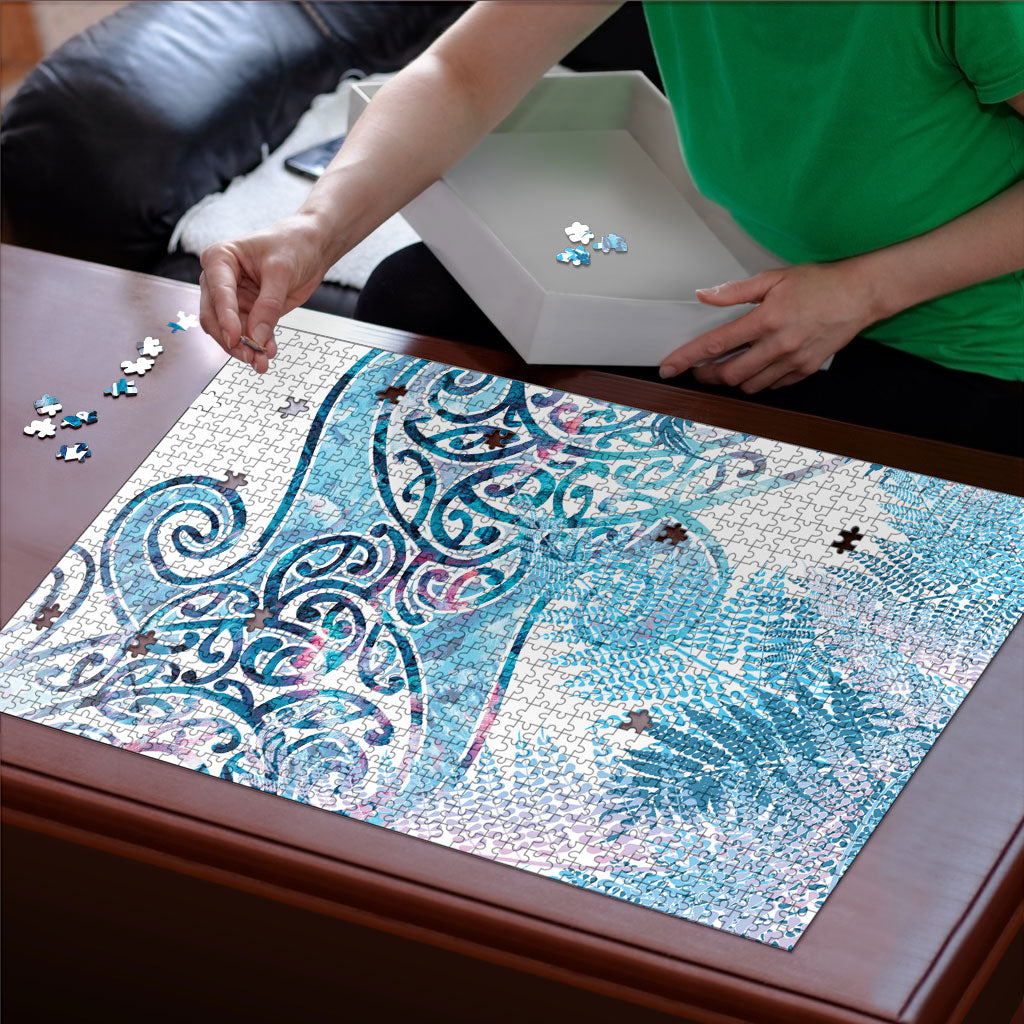 Aotearoa Maori Koru Curves Puzzle Aqua Paua Shell LT7 - Polynesian Pride