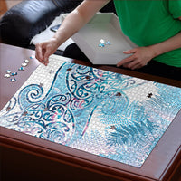 Aotearoa Maori Koru Curves Puzzle Aqua Paua Shell LT7 - Polynesian Pride