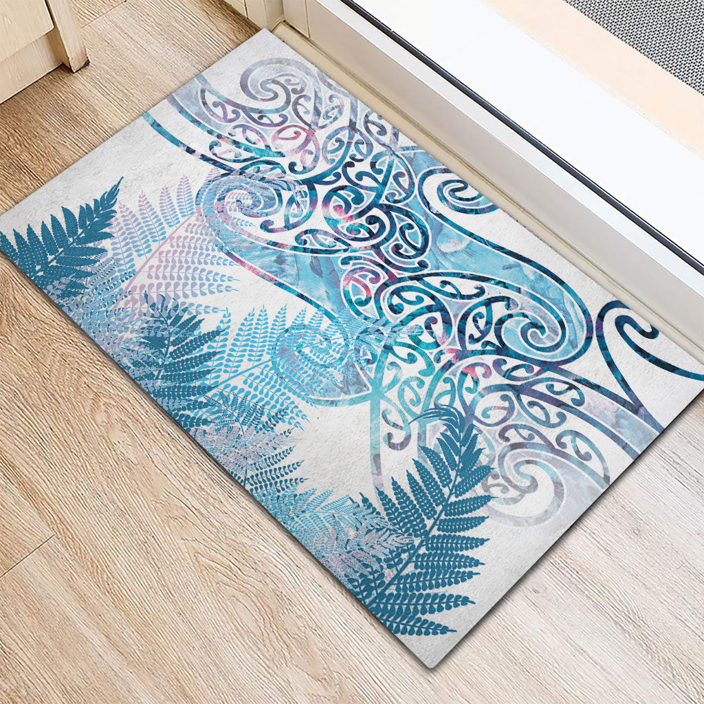 Aotearoa Maori Koru Curves Rubber Doormat Aqua Paua Shell