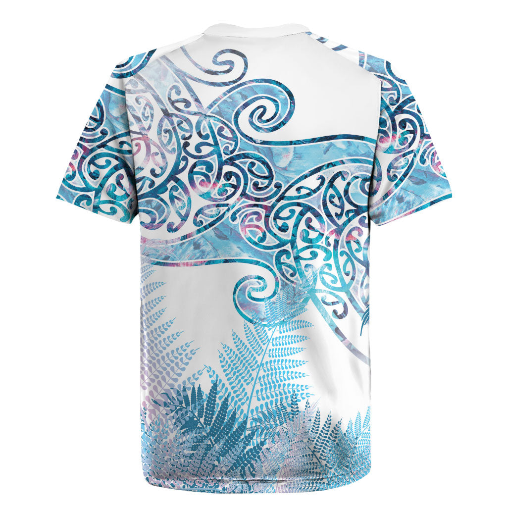 Aotearoa Maori Koru Curves Rugby Jersey Aqua Paua Shell LT7 - Polynesian Pride