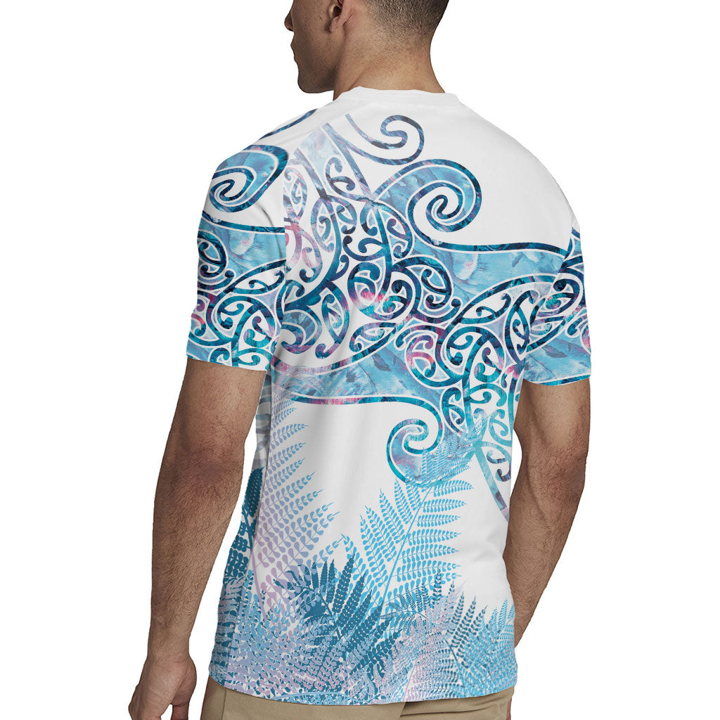 Aotearoa Maori Koru Curves Rugby Jersey Aqua Paua Shell LT7 - Polynesian Pride
