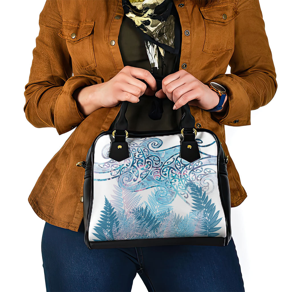 Aotearoa Maori Koru Curves Shoulder Handbag Aqua Paua Shell