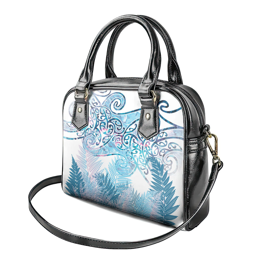 Aotearoa Maori Koru Curves Shoulder Handbag Aqua Paua Shell