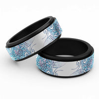 Aotearoa Maori Koru Curves Spinner Ring Aqua Paua Shell LT7 Black Blue - Polynesian Pride