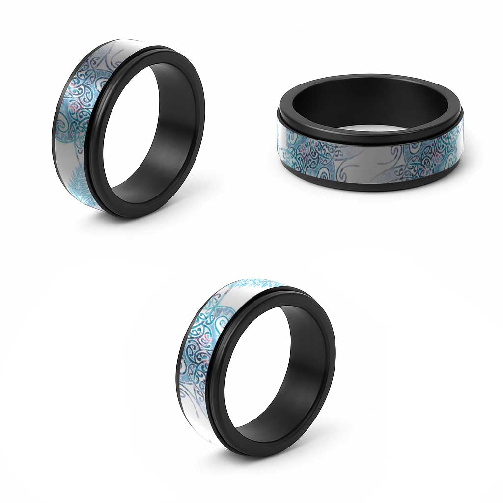 Aotearoa Maori Koru Curves Spinner Ring Aqua Paua Shell LT7 - Polynesian Pride