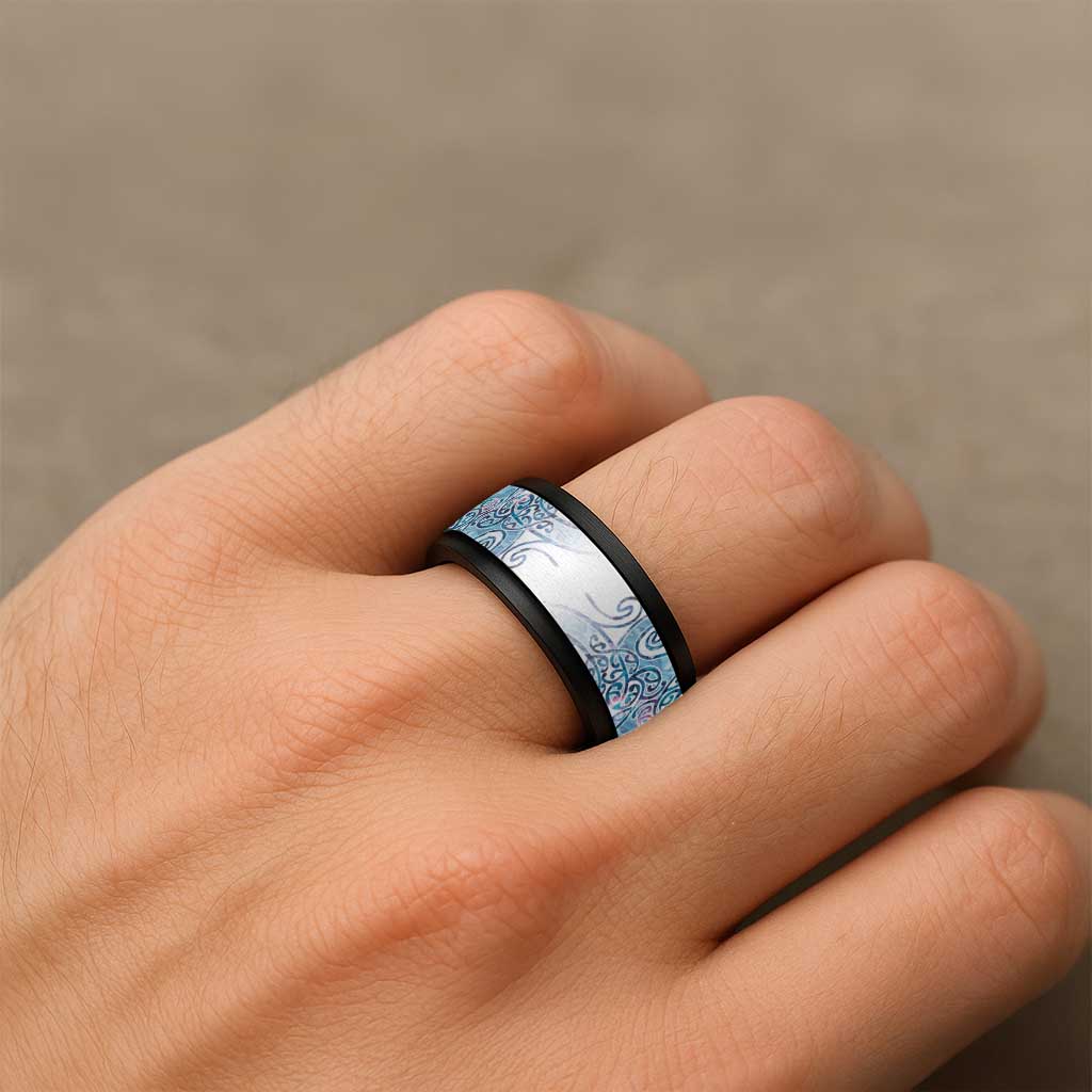 Aotearoa Maori Koru Curves Spinner Ring Aqua Paua Shell LT7 - Polynesian Pride