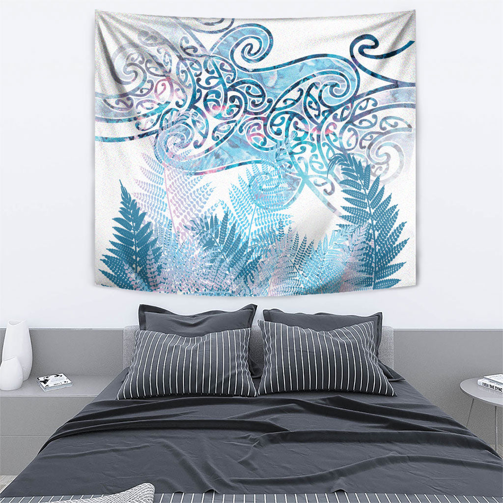 Aotearoa Maori Koru Curves Tapestry Aqua Paua Shell