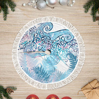 Aotearoa Maori Koru Curves Tree Skirt Aqua Paua Shell LT7 Fringed Blue - Polynesian Pride