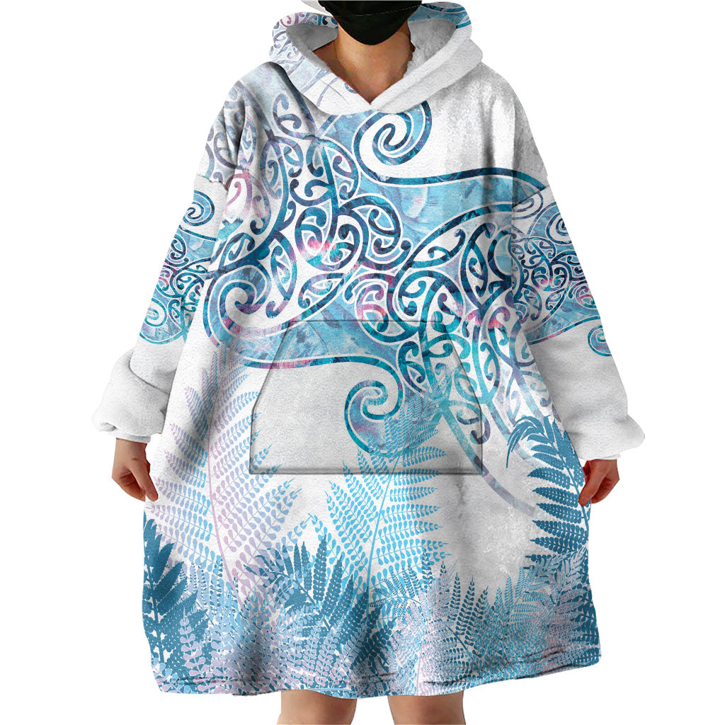 Aotearoa Maori Koru Curves Wearable Blanket Hoodie Aqua Paua Shell