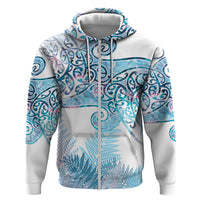 Aotearoa Maori Koru Curves Zip Hoodie Aqua Paua Shell LT7 Zip Hoodie Blue - Polynesian Pride