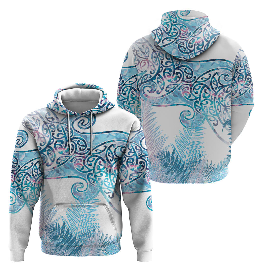 Aotearoa Maori Koru Curves Zip Hoodie Aqua Paua Shell LT7 - Polynesian Pride