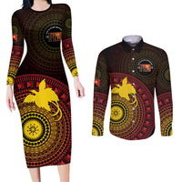 Papua New Guinea Independence Personalized Couples Matching Long Sleeve Bodycon Dress and Long Sleeve Button Shirt Tapa Circle