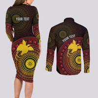 Papua New Guinea Independence Personalized Couples Matching Long Sleeve Bodycon Dress and Long Sleeve Button Shirt Tapa Circle