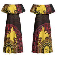 Papua New Guinea Independence Personalized Couples Matching Off Shoulder Maxi Dress and Hawaiian Shirt Tapa Circle LT7 - Polynesian Pride