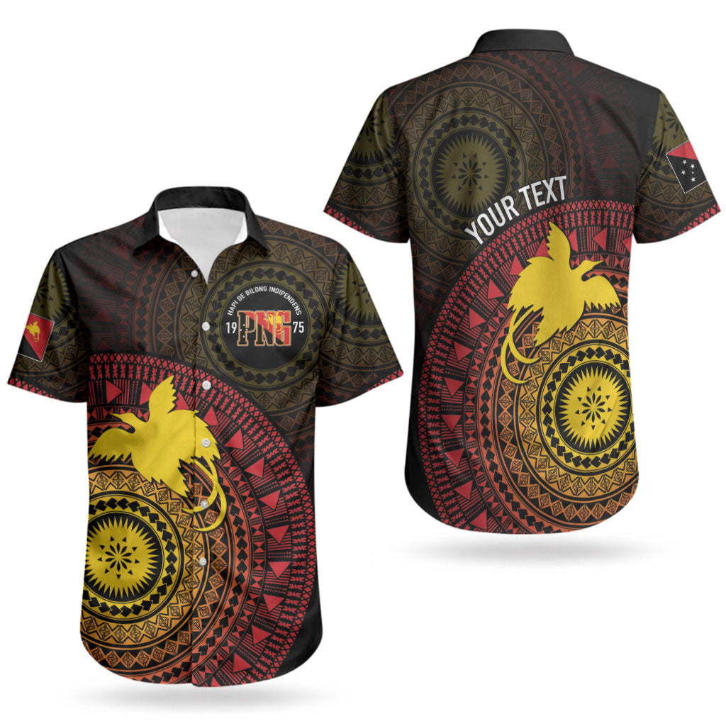 Papua New Guinea Independence Personalized Couples Matching Off Shoulder Short Dress and Hawaiian Shirt Tapa Circle LT7 - Polynesian Pride