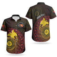 Papua New Guinea Independence Personalized Couples Matching Off Shoulder Short Dress and Hawaiian Shirt Tapa Circle LT7 - Polynesian Pride