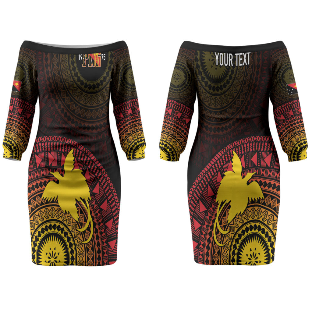 Papua New Guinea Independence Personalized Couples Matching Off The Shoulder Long Sleeve Dress and Hawaiian Shirt Tapa Circle LT7 - Polynesian Pride