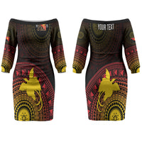 Papua New Guinea Independence Personalized Couples Matching Off The Shoulder Long Sleeve Dress and Hawaiian Shirt Tapa Circle LT7 - Polynesian Pride