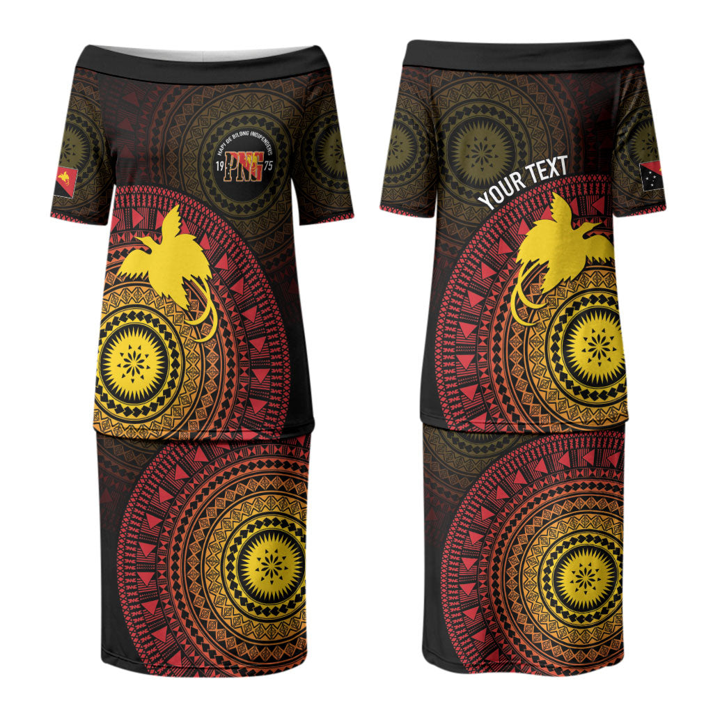 Papua New Guinea Independence Personalized Couples Matching Puletasi and Long Sleeve Button Shirt Tapa Circle LT7 - Polynesian Pride