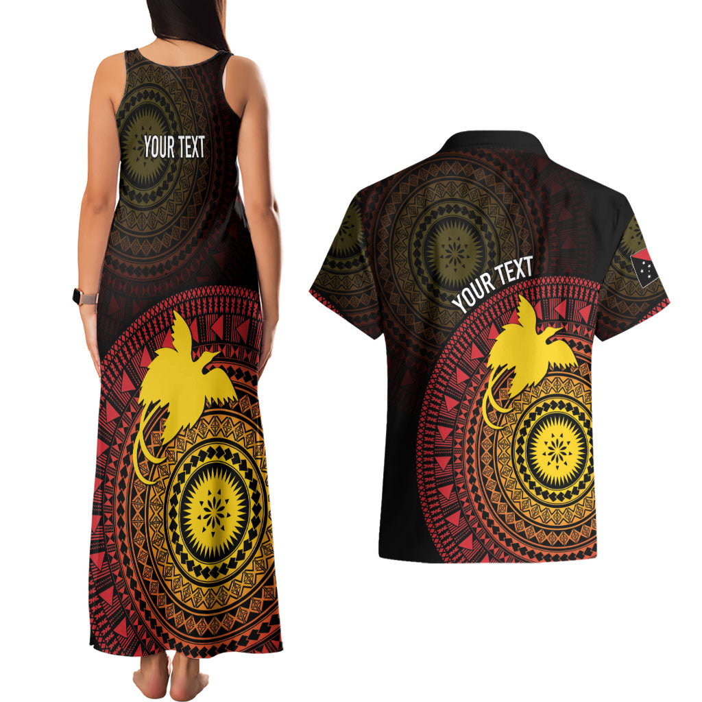 Papua New Guinea Independence Personalized Couples Matching Tank Maxi Dress and Hawaiian Shirt Tapa Circle