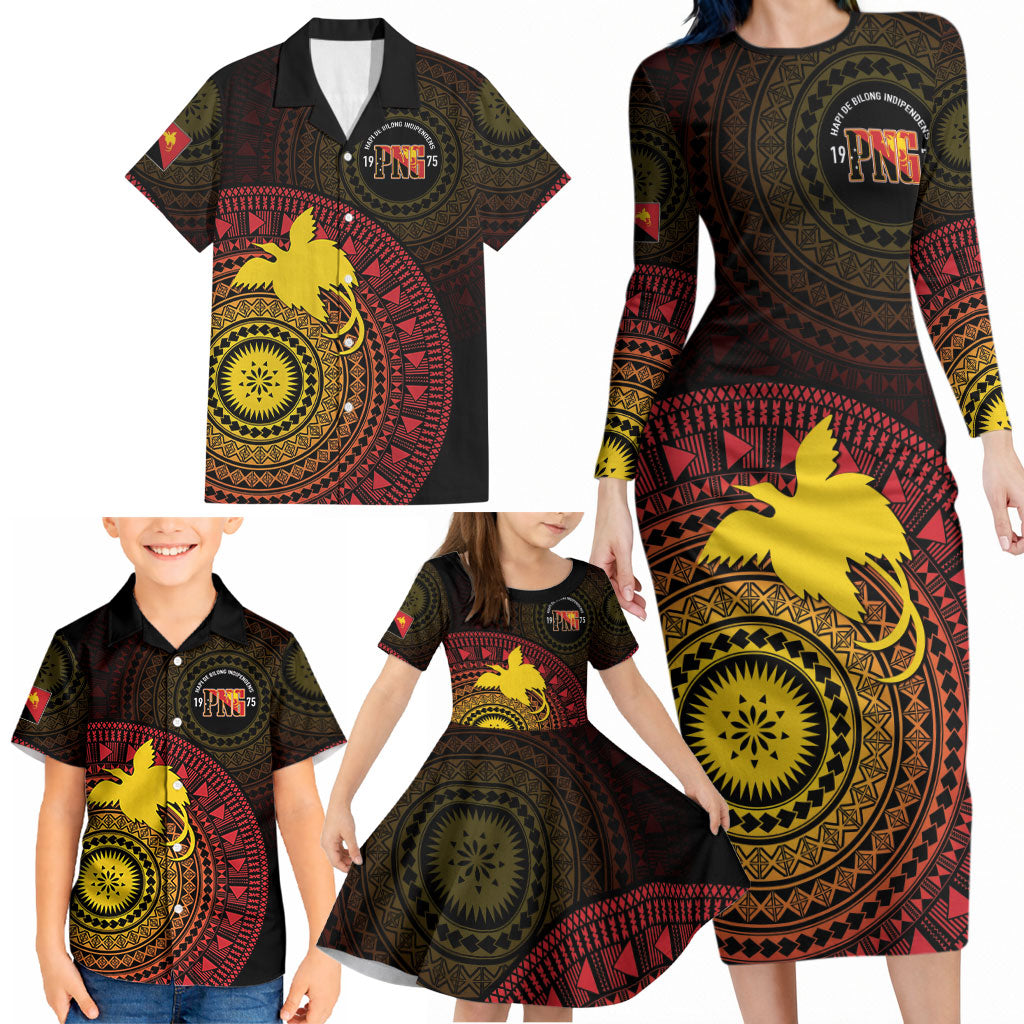 Papua New Guinea Independence Personalized Family Matching Long Sleeve Bodycon Dress and Hawaiian Shirt Tapa Circle LT7 - Polynesian Pride